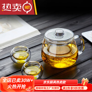 vieruodis德国进口品质玻璃茶壶单壶耐高温茶水分离过滤茶具家用小花茶煮茶 (加厚)壶+2杯50ML 600ml 501mL(含)-600mL(含)