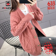 AEMAPE针织衫女2025春秋冬季新款时尚休闲加厚毛衣开衫女宽松外套 粉色 XL _建议115-125斤