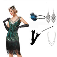 康美诗流苏连衣裙盖茨V领欧美舞会亮片无袖1920s新款女装比复古晚礼服 绿色 XL X