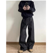 安初夏潮牌新款黑色赤耳窄幅直筒裤微喇阔腿长裤A字cleanfit牛仔裤男士 黑色 【品牌专柜质量】 L