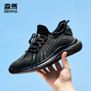 森馬（Senma）时尚飞织网面运动鞋套脚舒适透气休闲鞋男212220310 黑灰色 40码