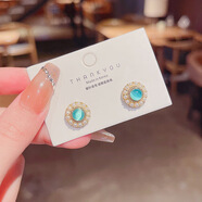 新中式平安如意锁猫眼石耳环小众感耳饰镶钻耳扣气质七夕礼物 宫廷风珍珠