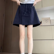 桂岐藏青色山本工装裙裤女夏季薄款大码胖mm高腰遮胯显瘦a字五分裤潮 藏青色 常规 M