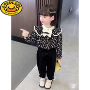 G.duck儿童装女童套装春秋季2024新款秋款小童网红衣服时髦洋气宝宝秋装 黑色 80 适合身高70-80cm年龄1-2岁