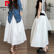 皮尔卡丹白色半身裙长款2025新款夏季大摆裙子大码半裙胖mm显瘦蓬蓬泡泡裙 白色 S 【80-90斤】