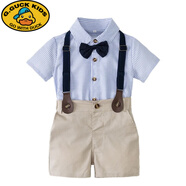 G.duck儿童套装秋男童西装夏宝宝1周岁宴礼服抓周衣服婴幼儿衣服生日装 蓝色 90 cm