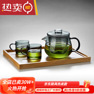 vieruodis德国进口品质玻璃茶壶单壶耐高温茶水分离过滤茶具家用小花茶煮茶 (加厚)木盖轻奢灰+2杯+茶盘 600ml 501mL(含)-600mL(含)