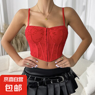 性感外穿内搭聚拢美背背心欧美抹胸辣妹吊带背心上衣鱼骨束身胸衣 红色 L