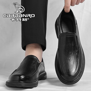 卡丹路（CARDANRO）意大利男鞋秋季新款商务真皮软底宽脚休闲皮鞋一脚蹬舒适爸爸鞋 黑色 38