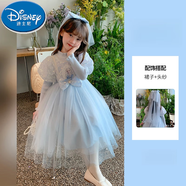 迪士尼（Disney）女童冬季爱莎公主裙子冰雪奇缘小女孩儿童加绒毛衣艾莎连衣裙秋冬 蓝色裙子+头纱 【毛衣款】 130 cm