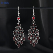 特奇玛欧美覆古水钻精致流苏耳环个性夸张波西米亚民族风高级感长款耳饰 2-(酒红色)