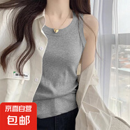 无袖遮副乳修身打底衫女装夏季百搭新款螺纹吊带背心内搭外穿上衣 070-灰色 L 建议110-125斤