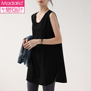 莫代尔华夫格打底背心女春夏外穿卫衣内搭叠穿长款无袖t恤宽松孕妇上衣 黑色 (圆弧下摆) XL 130-140斤