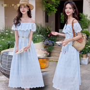 夏典素订女王（SE.PSTP）2025年夏季女新款时尚气质优雅修身显瘦度假风一字肩花边连衣裙 白色今年流行的轻奢母亲女神节 XL