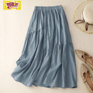 初径2025新款棉麻半身裙子女士装春秋冬小个子高腰显瘦a 蓝色 均码 (95-160斤)