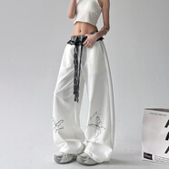 欧黛秀爵士裤练舞服蝴蝶结蕾丝休闲裤女夏季撞色拼接卫裤甜辣纯欲风设计 白色 S 70-90斤