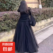 纱裙半身裙女夏季2025新款超仙垂感显瘦a字网纱裙中长款大摆伞裙 1305【黑色】 L 【推荐110-125斤】