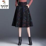 啄木鸟毛呢半身裙中长裙大尺码女装秋冬装新款a字裙中长款裙子女百褶裙 【5002#】花色（中长裙） 4XL 【建议160-180斤】