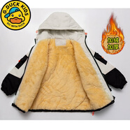 G.duck男童秋冬新品夹棉外套加厚棉衣十岁男孩九八儿童男装潮中大童棉服 黑色加绒加厚 170 建议身高161厘米