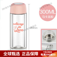 乐扣乐扣（locknlock）双层玻璃杯耐热圆形印花透明少女心水杯子男女便携LLG628 LLG628樱花粉- 300ml