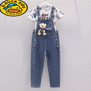 G.duck女童牛仔背带裤高档新款炸街春秋儿童中大童夏季韩版休闲连体裤子 5083夏款白色套装-儿童节礼物 150 cm-儿童节礼物