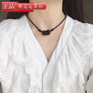 晓梦白水晶貔貅吊坠草莓晶项链粉晶女锁骨链吊坠手链网红ins 貔貅项链(黑曜石)