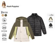暇步士（Hush Puppies）童装男童可拆卸风衣儿童保暖连帽棉服内胆外套 灰茶绿   160   