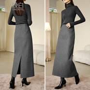 晚白【断码清仓】冬款老钱静奢风气质半裙休闲百搭包臀毛呢半身裙 花灰色 L 尺寸偏大、建议拍小一码（116-122斤 ）