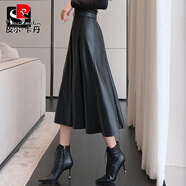 皮尔卡丹（pierre cardin）黑色皮裙半身裙秋冬超火加绒真皮大摆裙pu皮a字裙中长款胖mm伞裙 黑色 【皮裙】 S
