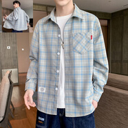 森馬格子衬衫男士2025春秋季新款韩版潮流青少年休闲帅气长袖衬衣外套 【型男】浅灰 M (约90-110斤可穿)