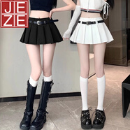 JEZE白色半身裙女春夏高腰a字百褶裙小个子jk裙子防走光辣妹超短裙裤 黑色【z】 L