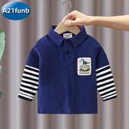 A 21 FUNB男童长袖T恤2025春秋季新款儿童宝宝翻领纯色POLO衫上衣打底 2262藏青 常规 120 【参考身高106-114cm】