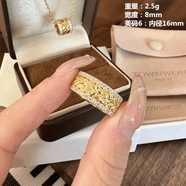 琅清老铺同款仿黄金色金秋麦穗戒指不掉色两排爆闪点钻闭口中古食指环 金秋麦穗镶钻戒指 美码6