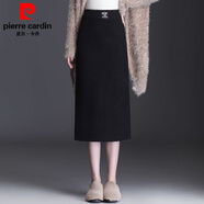 皮尔卡丹（pierre cardin）半身裙百搭中口袋长款加厚针织蕾丝洋气显瘦中长款毛线秋冬小香风 黑色【220款】 毛线裙75厘米 均码