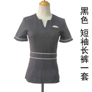 允冠养生馆足疗店工作服女套装秋冬足浴技师服高级美容师工作服装 黑色短袖裤装 XXXL适合135-145斤 均码