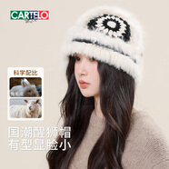 卡帝乐鳄鱼帽子女秋冬季含羊毛兔毛醒狮帽防寒保暖毛绒针织毛线帽渔夫帽盆帽