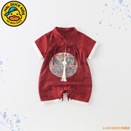 G.duck小黄鸭婴儿连体衣夏季薄款新生儿衣服国风周岁礼服男宝宝满月夏装 中国龙红色 送吊坠 90cm 建议9个月-1岁20-25斤