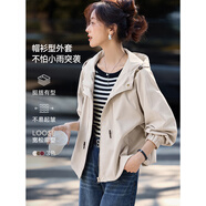 沫晗依美秋季休闲连帽夹克2025新款今年流行爆款女士小个子短外套 米灰 L