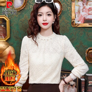 皮尔卡丹（pierre cardin）加绒加厚打底衫女士内搭可外穿长袖蕾丝上衣2025新款今年流行小衫 杏色加绒加厚 L 100-115斤