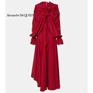 亚历山大麦昆（Alexander McQueen） 奢侈品 女士 垂褶花朵装饰真丝睡裙 burgundy 20 | 40 IT