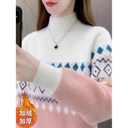 青少年毛衣高中生2025秋冬女装条纹毛衣新款色块貂皮天鹅绒上半高 白色【加绒加厚】 155 M 95--105斤