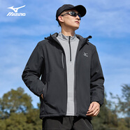 美津浓（MIZUNO）户外夹克男连帽梭织透气情侣锋衣加绒加厚加棉外套男上衣