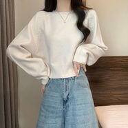 软糯短款套头毛衣女2025秋冬新款小个子慵懒风宽松显瘦针织打底衫 白色 S 建议85-95斤