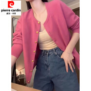 皮尔卡丹小众慵懒风玫红色针织开衫女秋冬温柔氛围感软糯毛衣外套漂亮上衣 玫红色 2XL 建议130-150斤