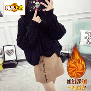 初径2026新款加绒不加绒高领毛衣女加厚短款外套毛线衣冬季韩版宽松学 黑色【加绒】 加厚 XL 【105-115斤】
