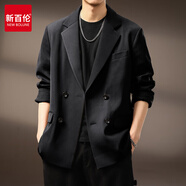 新百伦高端商务通勤双排扣西服男秋冬季休闲宽松高级感正装西装外套 黑色 M  适合100-130斤