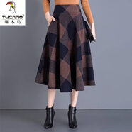 啄木鸟毛呢半身裙中长裙大尺码女装秋冬装新款a字裙中长款裙子女百褶裙 【5002#】咖啡色（中长裙） M 【建议105斤内】