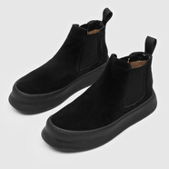 古帝戈切尔西靴男秋冬新款男士马丁靴百搭英伦风烟筒靴牛皮短靴子男大码 黑色 46 皮鞋正码