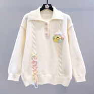 梦凡逸大童毛衣女12-15岁小清新学院风polo领毛衣女秋冬2025新款宽松设 白色【商场款】 150 S 80-95斤