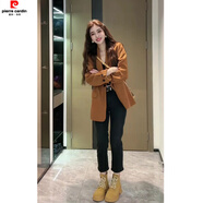 皮尔卡丹秋季2025新款休闲复古小个子感小西服焦糖色西装外套女初秋款 单焦糖色西装 S 40/45kg【送】